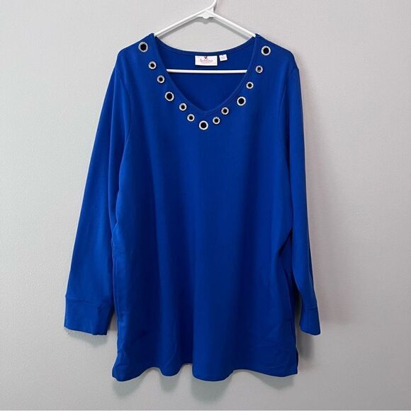 Quacker Factory Blue Long Sleeve Tunic Top With Pockets Size 1X - Picture 1 of 6
